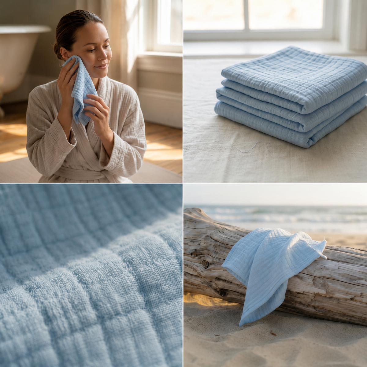 Ręczniki Bambusowe 4-warstwowe 150x90 + 30x30 zestaw Soft everyday z torbą